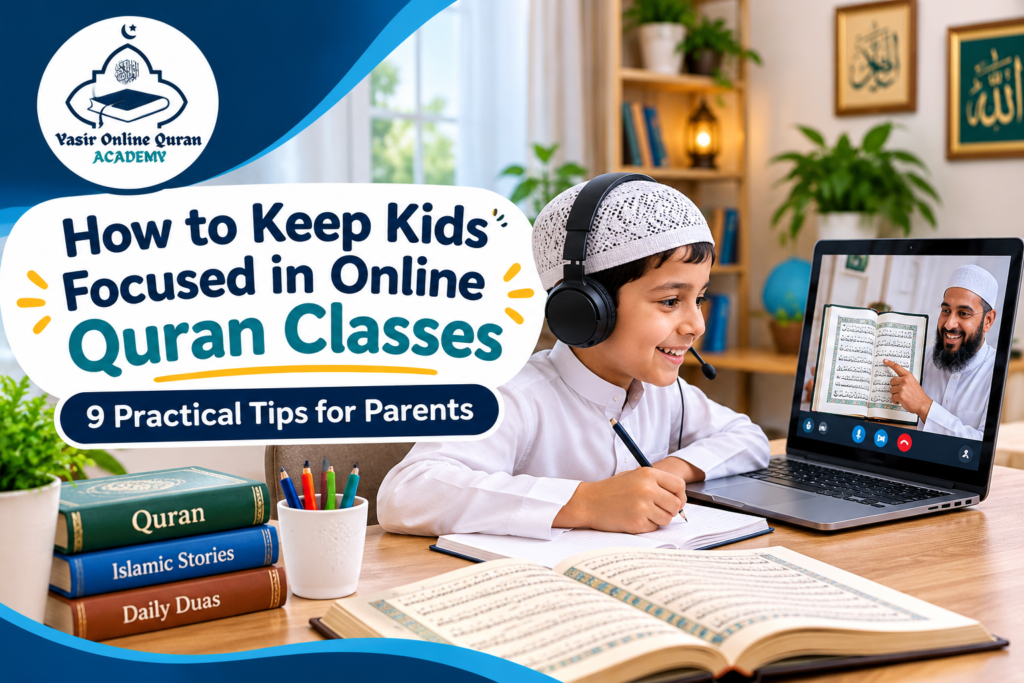 Online Quran classes for kids with a teacher guiding a child